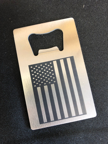 Engraved Credit Card Bottle Opener. Man Card Bottle Opener. Flag Credit Card Bottle Opener. - C & A Engraving and Gifts