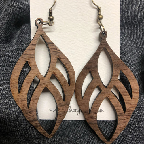 Wooden Teardrop Dangle Earrings. Stained Birch Wood Laser Cut Earrings. - C & A Engraving and Gifts