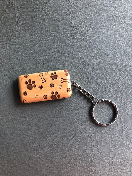Wooden Dog Keychain. Rectangular Maple Dog Key Ring. - C & A Engraving and Gifts