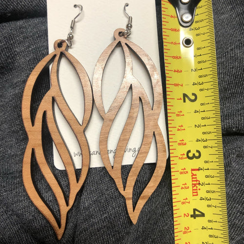 Wooden Leaf Dangle Earrings. Stained Birch Wood Laser Cut Earrings. - C & A Engraving and Gifts