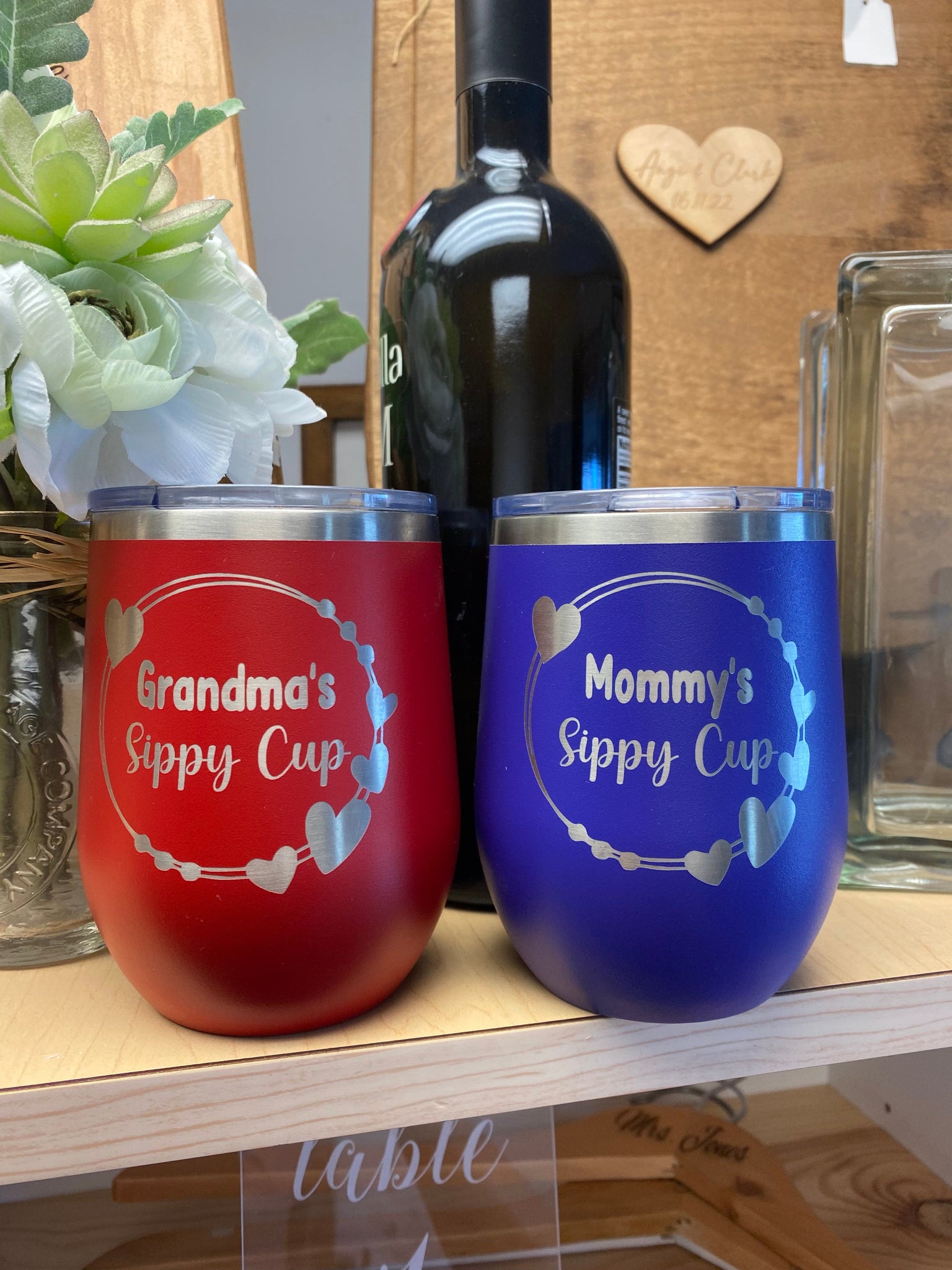 Mommy Sippy Cup. Engraved Grandma Sippy Wineglass Tumbler. Mother's Day. New Mom Gift. - C & A Engraving and Gifts