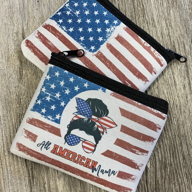 Let's Go Brandon Zippered Pouch. Messy Bun American Mama Change Purse. - C & A Engraving and Gifts