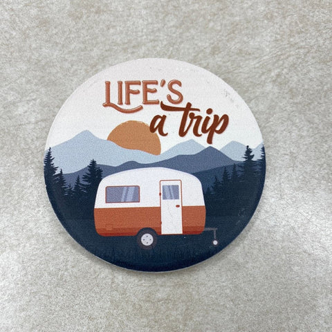 Life's a Trip Car Coaster. Camping Ceramic Car Coaster. - C & A Engraving and Gifts