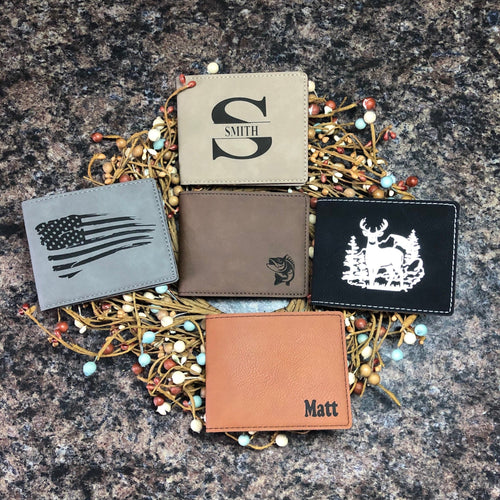 Personalized Engraved Mens Wallet. Groomsman Gift. Mens Bi-fold Slim Wallet. - C & A Engraving and Gifts