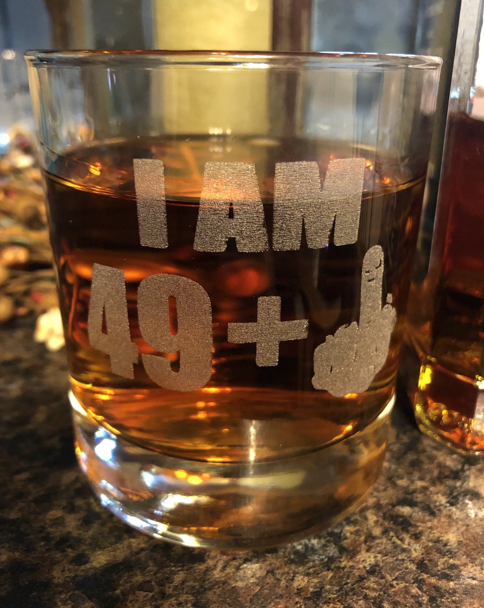 Bourbon Glass 50th or 60th Birthday. I Am 49 Plus or 59 Plus Middle Finger. Engraved Flip Off Whiskey Glass. - C & A Engraving and Gifts