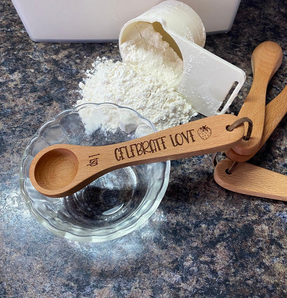 Measuring Spoons for the Wedding Couple. Engraved Wooden Spoons Share the Love. Gift for the Baker. - C & A Engraving and Gifts