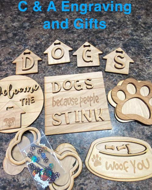 DIY Dog Themed Farmhouse Tray. Dog Decor. Blank Dog Wooden Tiered Tray. Paint Your Own Wooden Dog Cut Outs. - C & A Engraving and Gifts