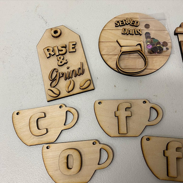 DIY Coffee Farmhouse Tray. Coffee Decor. Blank Wooden Cut Outs. - C & A Engraving and Gifts
