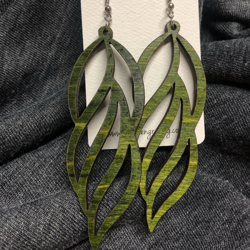 Wooden Leaf Dangle Earrings. Stained Birch Wood Laser Cut Earrings. - C & A Engraving and Gifts