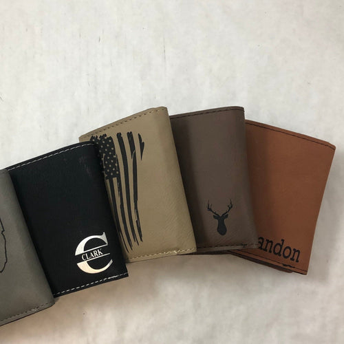 Personalized Mens Wallet. Engraved Tri-fold Leatherette Wallets. - C & A Engraving and Gifts