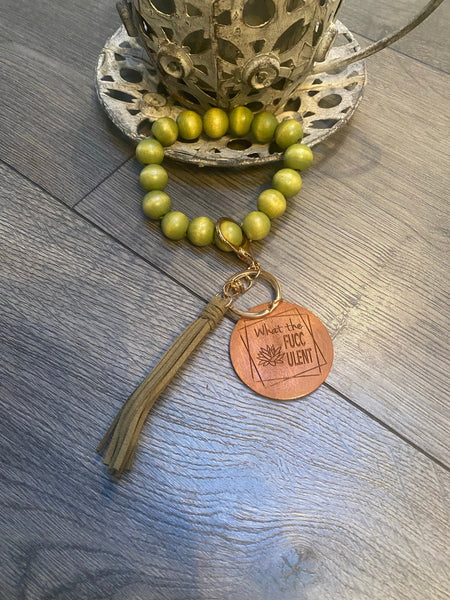 What the Fucculent WOODEN Wristlet Keychain. Stretchy Wooden Bangle Wristlet with Engraved Succulent Pendant. Bangle Key Ring. Gift for Her. - C & A Engraving and Gifts
