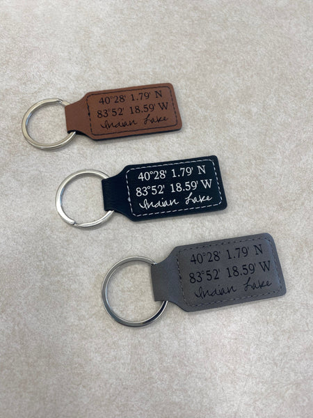 Indian Lake Coordinates Keychain. - C & A Engraving and Gifts