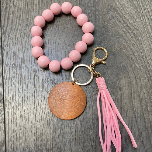 Nurses WOODEN Wristlet Keychain. Stretchy Bangle Wristlet with Engraved Pendant. Bangle Key Ring. Gift for Her. - C & A Engraving and Gifts