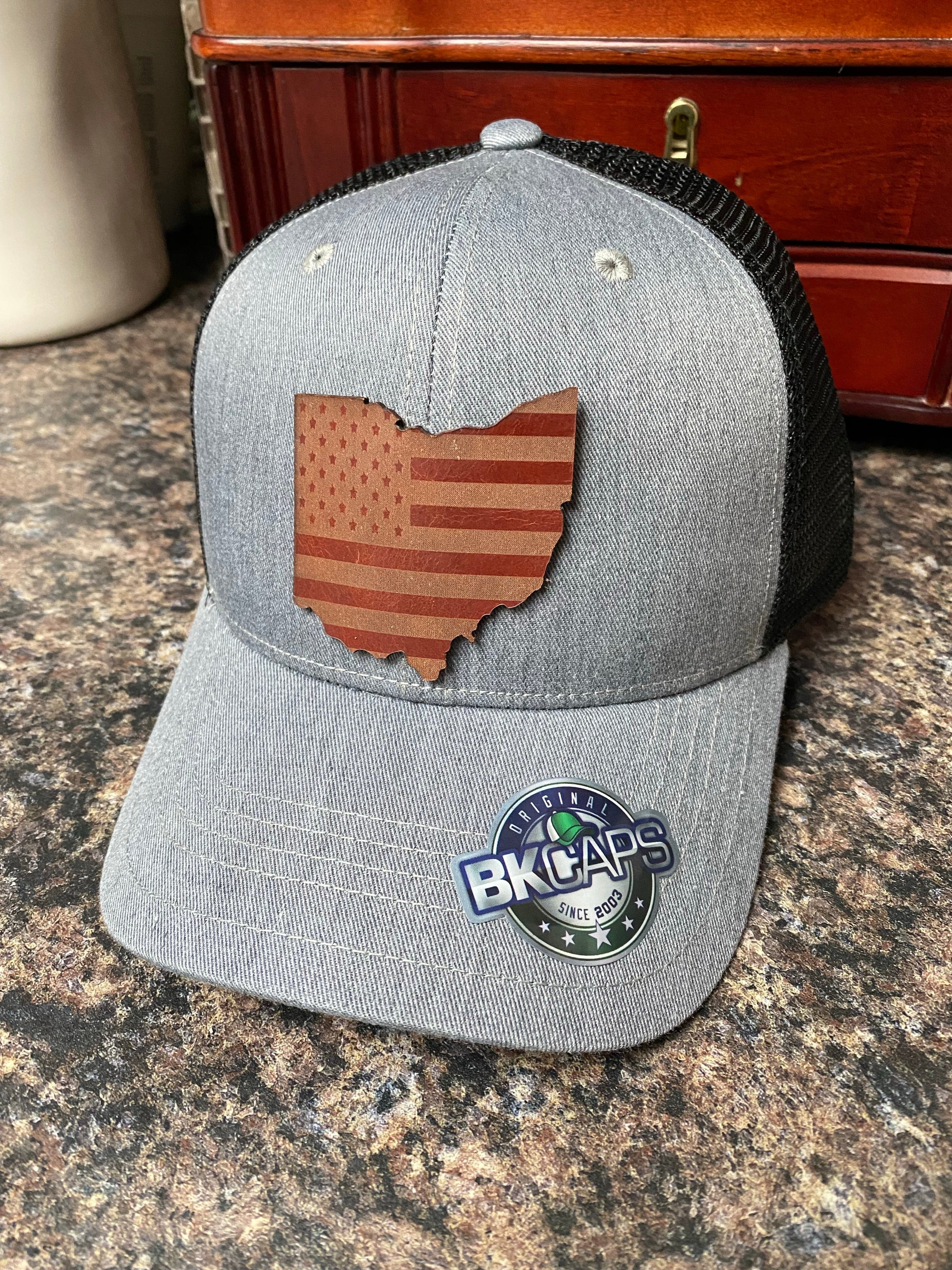 6 Custom Cattle tag hat with side hot American flag patch