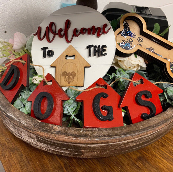 DIY Dog Themed Farmhouse Tray. Dog Decor. Blank Dog Wooden Tiered Tray. Paint Your Own Wooden Dog Cut Outs. - C & A Engraving and Gifts