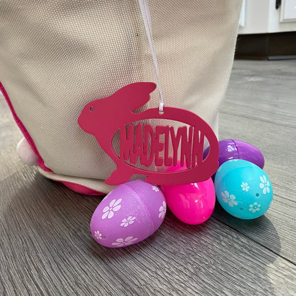 Easter Basket Personalized Acrylic Tag. Name Tag for Easter. Bunny Basket Tag. Easter Ornament. - C & A Engraving and Gifts