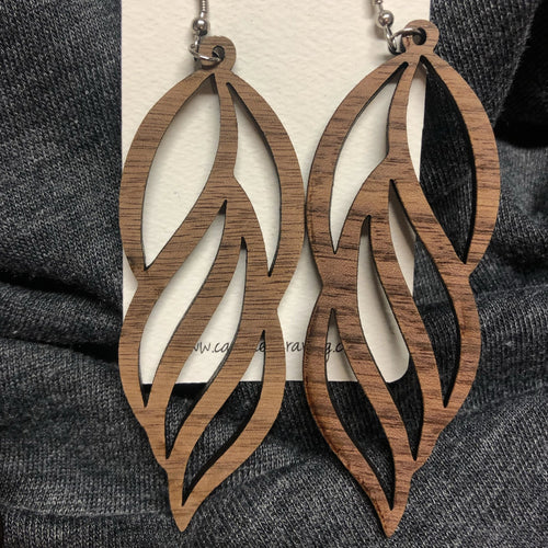 Wooden Leaf Dangle Earrings. Stained Birch Wood Laser Cut Earrings. - C & A Engraving and Gifts