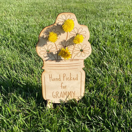 Hand Picked Flower Wooden Holder for Mommy. Dandelion Flower Holder with Stand. Grandma Flower Holder From Kids. - C & A Engraving and Gifts