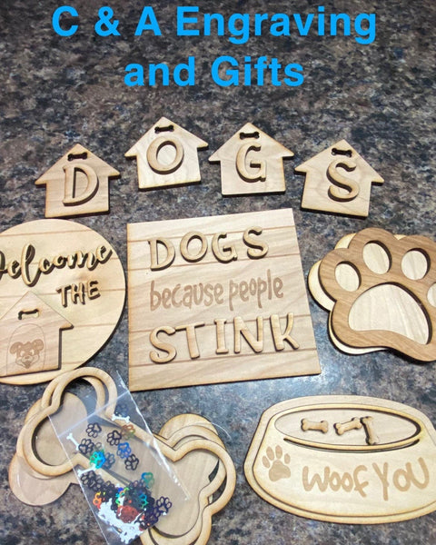 DIY Dog Themed Farmhouse Tray. Dog Decor. Blank Dog Wooden Tiered Tray. Paint Your Own Wooden Dog Cut Outs. - C & A Engraving and Gifts