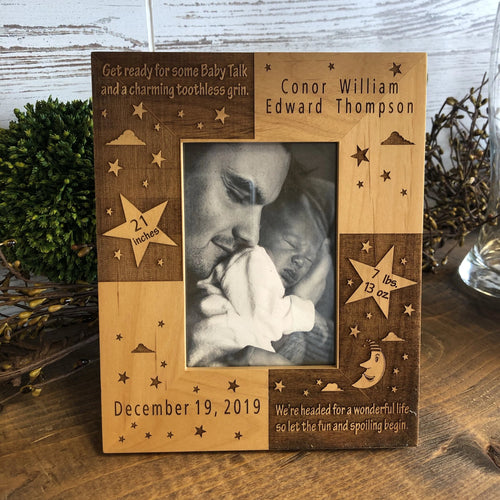 Newborn Picture Frame. New Parents Photo Frame. New Baby Announcement Photo Frame. - C & A Engraving and Gifts