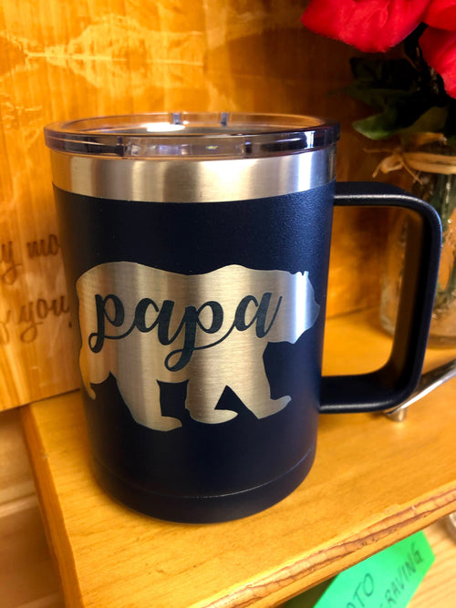 Mama Bear Tumbler Mug Engraved with Slide Papa Bear Engraved