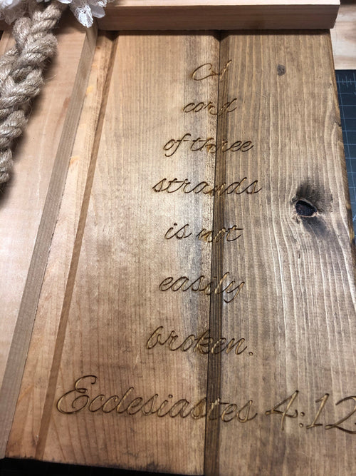 Wedding Braid Cross. Wooden Cross with Ecclesiastes 4:12 Verse Engraved. Cord of Three Strands. - C & A Engraving and Gifts