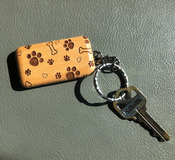 Wooden Dog Keychain. Rectangular Maple Dog Key Ring. - C & A Engraving and Gifts