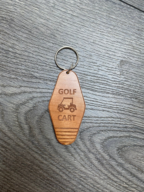 wooden engraved golf cart keychain