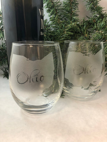 Ohio Stemless Wine Glass Engraved. - C & A Engraving and Gifts