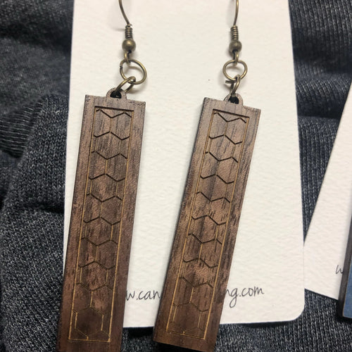 Wooden Bar Dangle Earrings. Stained Birch Wood Laser Cut Earrings. - C & A Engraving and Gifts