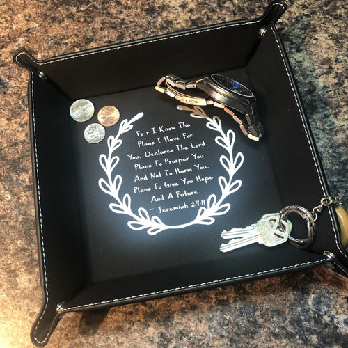 Men’s Catchall Engraved Leatherette Tray. Dresser Organizer. - C & A Engraving and Gifts