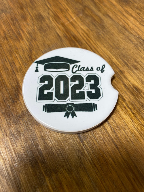 Graduation Car Coasters. Ceramic Car Coaster Class of 2023. - C & A Engraving and Gifts