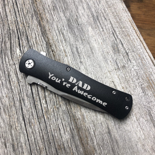 Engraved Knife For Dad. Black Pocket Knife. - C & A Engraving and Gifts