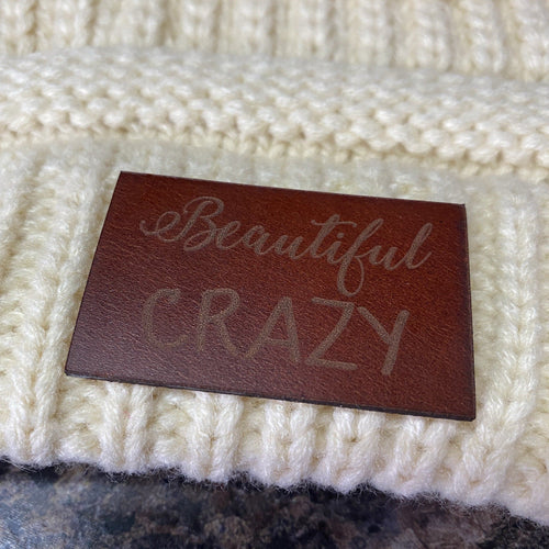 Adult Beanie Leather Patch Hat. Small Town Ohio Girl Beanie. - C & A Engraving and Gifts