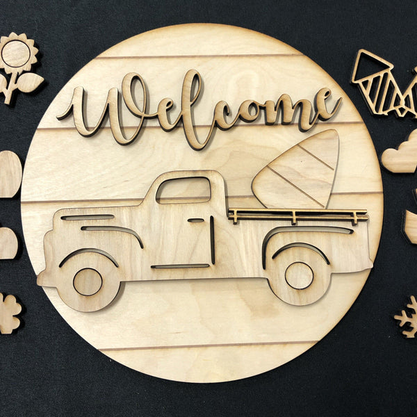 Shiplap DIY Rustic Truck Wooden Sign. Old Truck Interchangeable Farmhouse Decor. Paint It Yourself. - C & A Engraving and Gifts