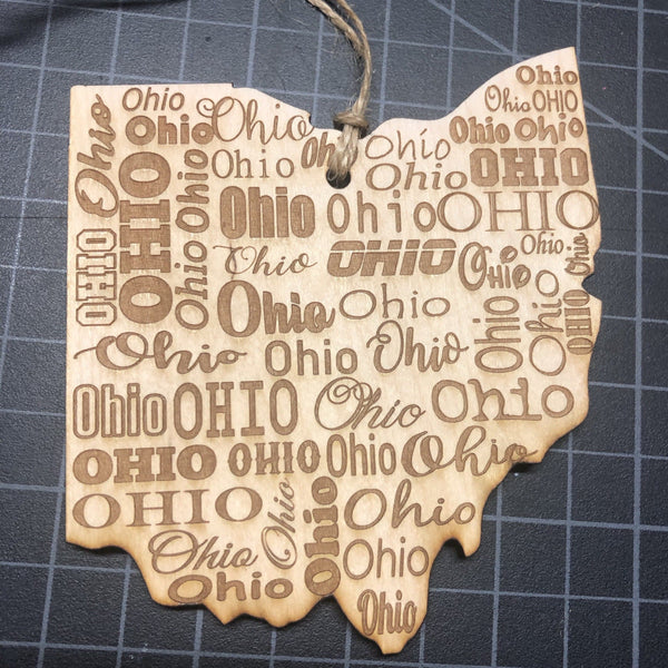 Ohio State Shape Wooden Ornament. Engraved Ohio Ornament. - C & A Engraving and Gifts