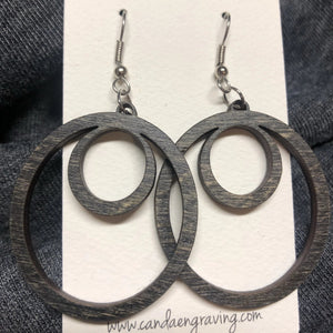 Wooden Hoop Dangle Earrings. Stained Birch Wood Laser Cut Earrings. - C & A Engraving and Gifts