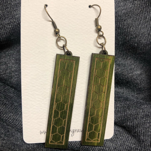 Wooden Bar Dangle Earrings. Stained Birch Wood Laser Cut Earrings. - C & A Engraving and Gifts
