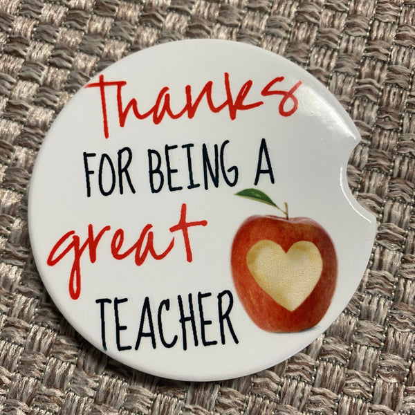 Teacher Thank You Car Coasters. Ceramic Car Coaster Teacher Appreciation. - C & A Engraving and Gifts