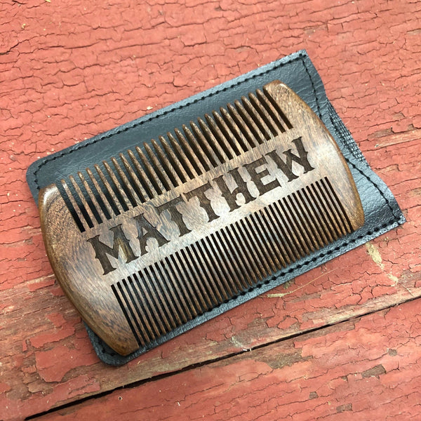 Personalized Wooden Beard Comb & Case. Groomsman Gift. Engraved Beard Comb. Custom Beard Brush. - C & A Engraving and Gifts