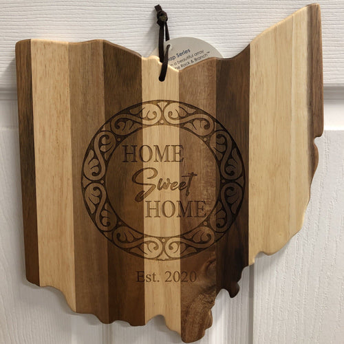 Ohio State Shape Shiplap Cutting Board. Engraved Realtor Gift. Home Sweet Home. - C & A Engraving and Gifts