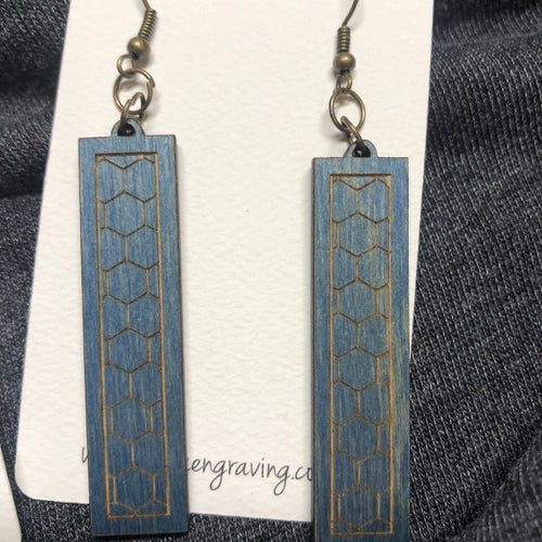 Wooden Bar Dangle Earrings. Stained Birch Wood Laser Cut Earrings. - C & A Engraving and Gifts