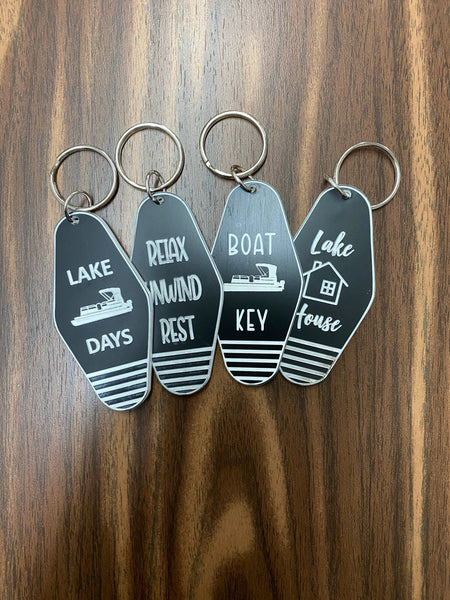 Retro Motel/Hotel Acrylic Keychain. Lake House Engraved Keychain. Boat Keychain. Key Holder. - C & A Engraving and Gifts
