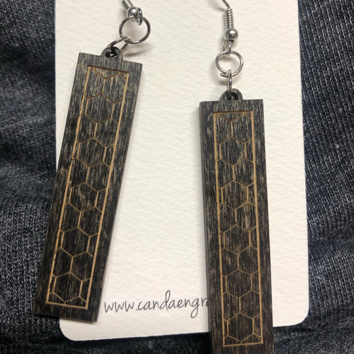 Wooden Bar Dangle Earrings. Stained Birch Wood Laser Cut Earrings. - C & A Engraving and Gifts