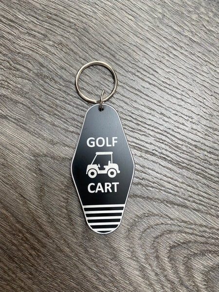 black and white engraved golf cart key chain