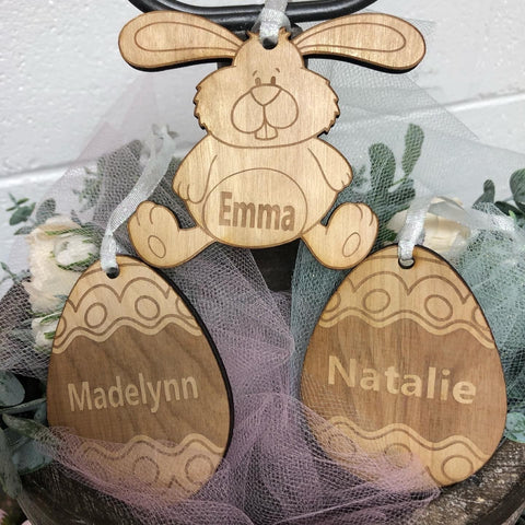 Easter Tags. Personalized Wooden Bunny or Egg. - C & A Engraving and Gifts