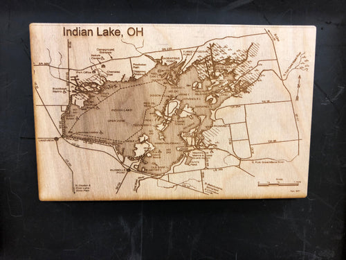 Indian Lake Ohio Engraved Map Wooden Magnet. - C & A Engraving and Gifts