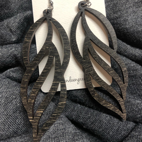 Wooden Leaf Dangle Earrings. Stained Birch Wood Laser Cut Earrings. - C & A Engraving and Gifts