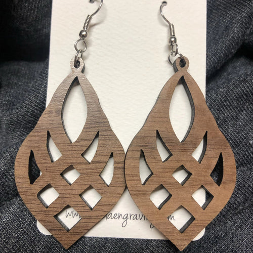 Wooden Mesh Teardrop Dangle Earrings. Stained Birch Wood Laser Cut Earrings. - C & A Engraving and Gifts
