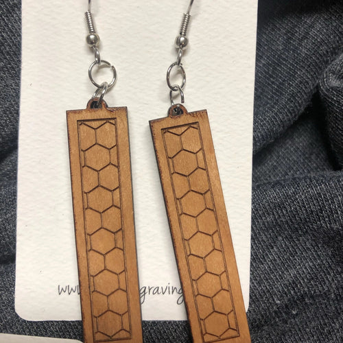 Wooden Bar Dangle Earrings. Stained Birch Wood Laser Cut Earrings. - C & A Engraving and Gifts